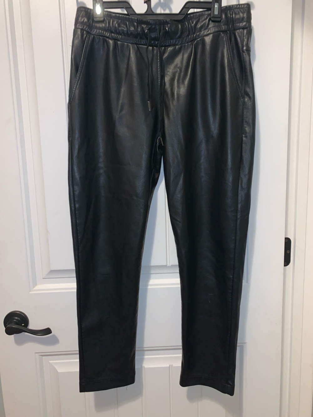 Women’s Straight Leg Faux Leather Jeans - Black